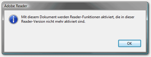 Mit diesem Dokument werden Reader-Funktionen aktiviert, die in dieser Reader-Version nicht mehr aktiviert sind.