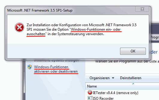 Windows-Funktionen ein-oder ausschalten / aktivieren oder deaktivieren